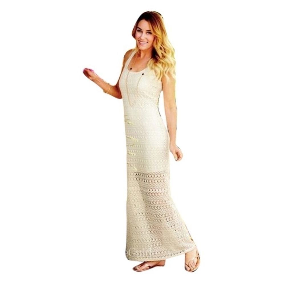 LAUREN CONRAD Cream Racerback Crochet Maxi Dress